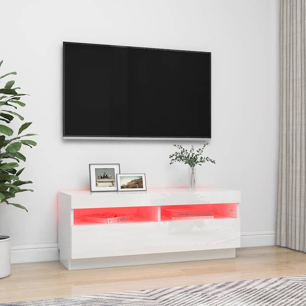 TV-Möbel Högglans Vit TV-Bänk LED 100x35x40 cm