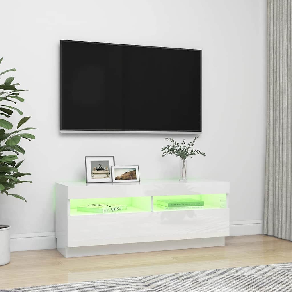TV-Möbel Högglans Vit TV-Bänk LED 100x35x40 cm