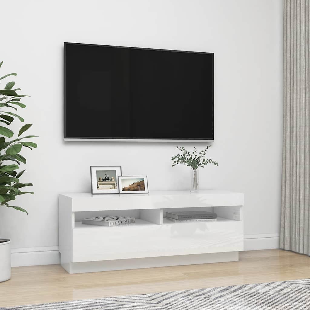 TV-Möbel Högglans Vit TV-Bänk LED 100x35x40 cm