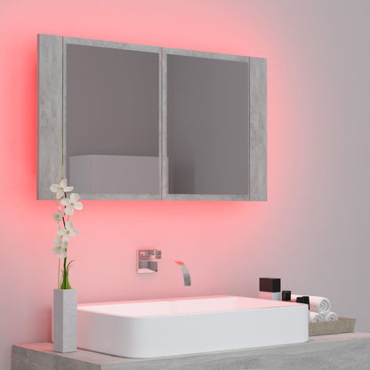 Badrumsspegel Spegelskåp LED Betonggrå 80x12x45 cm akryl