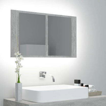 Badrumsspegel Spegelskåp LED Betonggrå 80x12x45 cm akryl