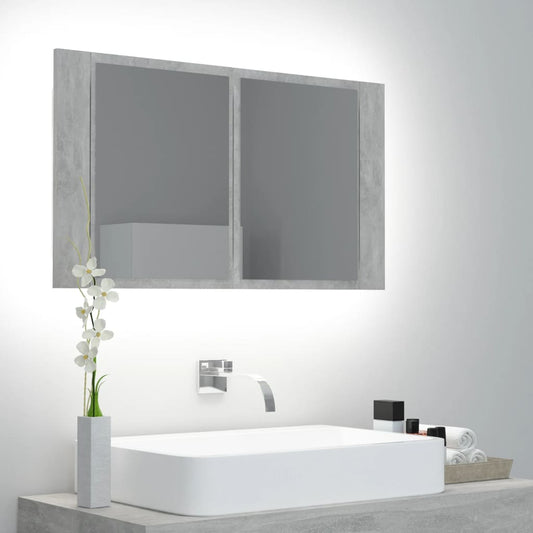 Badrumsspegel Spegelskåp LED Betonggrå 80x12x45 cm akryl
