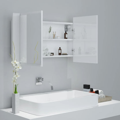 Badrumsspegel Spegelskåp LED Högglans Vit 80x12x45 cm akryl