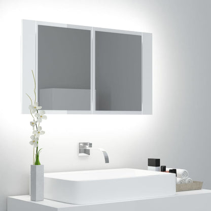 Badrumsspegel Spegelskåp LED Högglans Vit 80x12x45 cm akryl