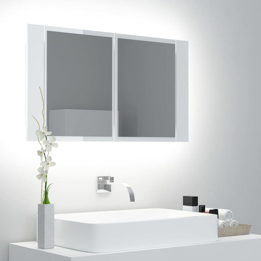 Badrumsspegel Spegelskåp LED Högglans Vit 80x12x45 cm akryl