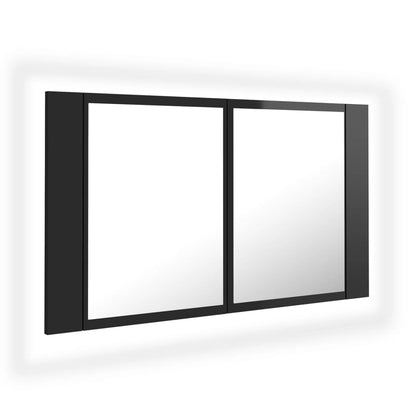 Badrumsspegel Spegelskåp LED Högglans Svart 80x12x45 cm akryl