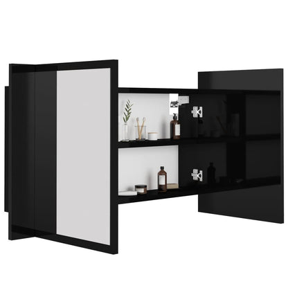 Badrumsspegel Spegelskåp LED Högglans Svart 80x12x45 cm akryl