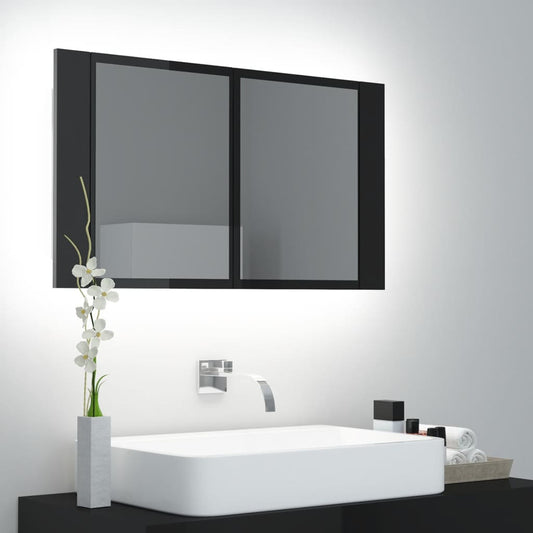 Badrumsspegel Spegelskåp LED Högglans Svart 80x12x45 cm akryl
