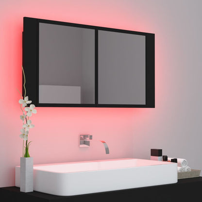 Badrumsspegel Spegelskåp LED Svart 90x12x45 cm akryl