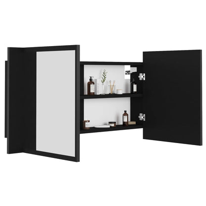 Badrumsspegel Spegelskåp LED Svart 90x12x45 cm akryl