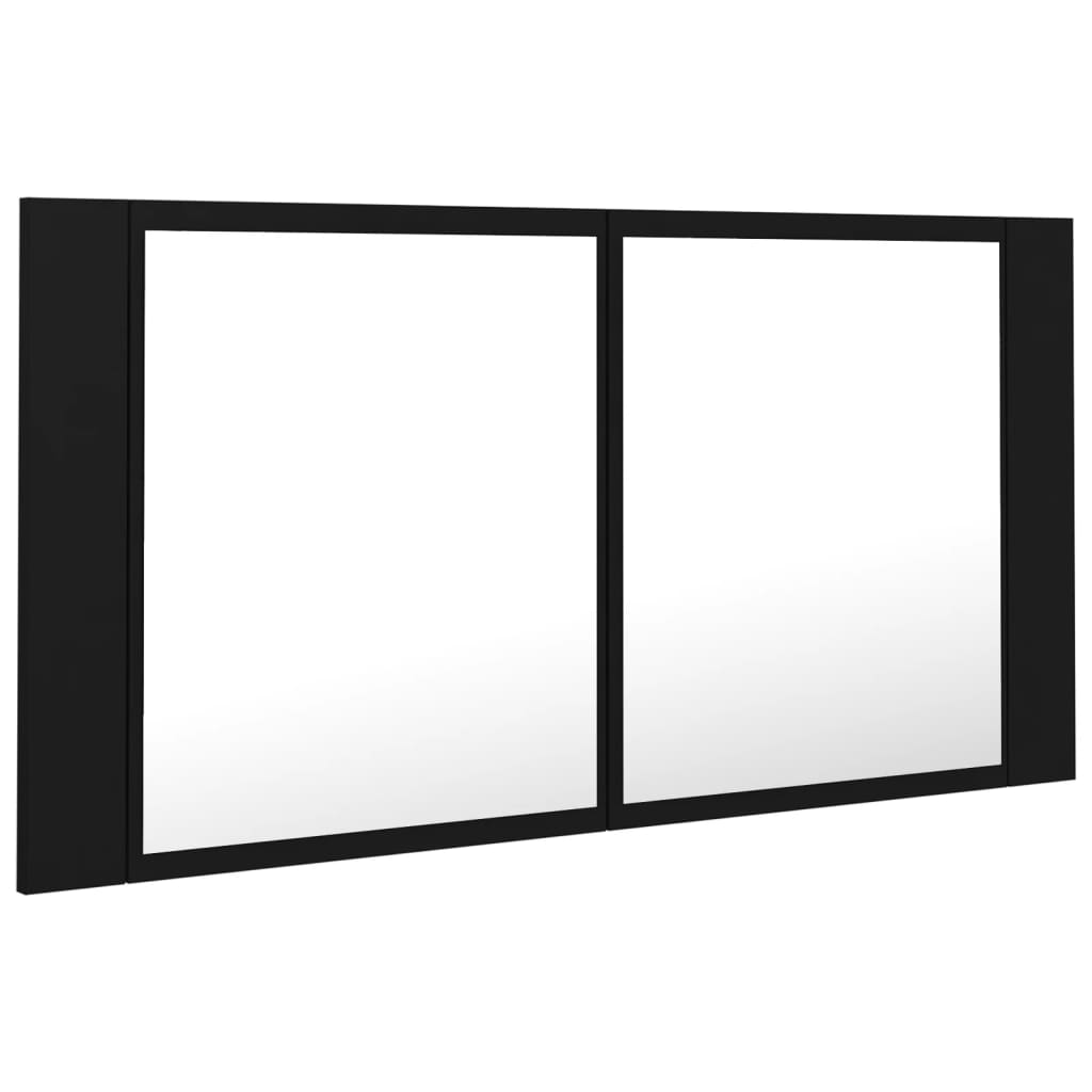 Badrumsspegel Spegelskåp LED Svart 90x12x45 cm akryl