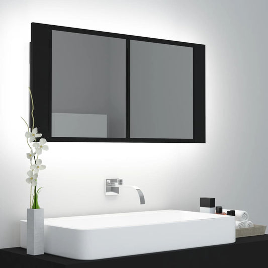 Badrumsspegel Spegelskåp LED Svart 90x12x45 cm akryl
