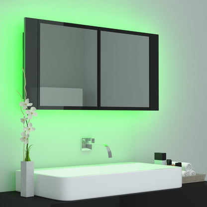 Badrumsspegel Spegelskåp LED Högglans Svart 90x12x45 cm akryl