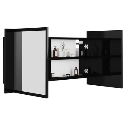 Badrumsspegel Spegelskåp LED Högglans Svart 90x12x45 cm akryl