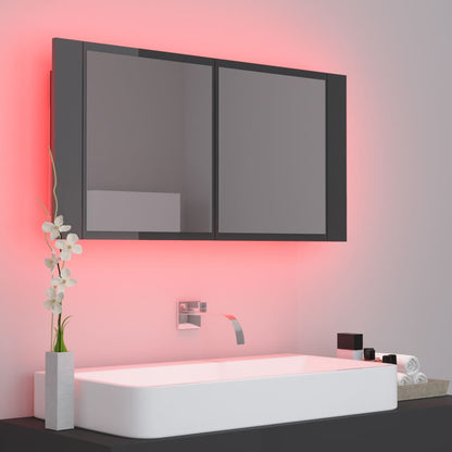 Badrumsspegel Spegelskåp LED Högglans Grå 90x12x45 cm akryl