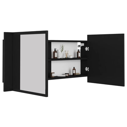 Badrumsspegel Spegelskåp LED Svart 100x12x45 cm akryl