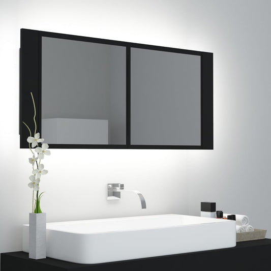 Badrumsspegel Spegelskåp LED Svart 100x12x45 cm akryl
