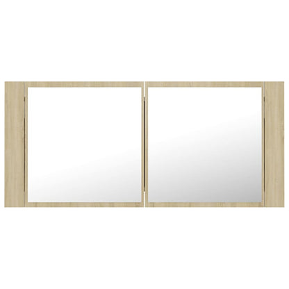 Badrumsspegel Spegelskåp LED Sonoma Ek 100x12x45 cm akryl
