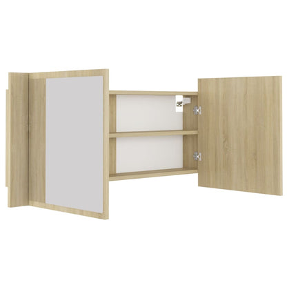 Badrumsspegel Spegelskåp LED Sonoma Ek 100x12x45 cm akryl