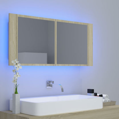 Badrumsspegel Spegelskåp LED Sonoma Ek 100x12x45 cm akryl