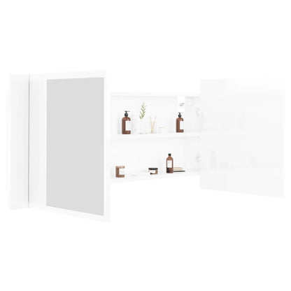 Badrumsspegel Spegelskåp LED Högglans Vit 100x12x45 cm akryl