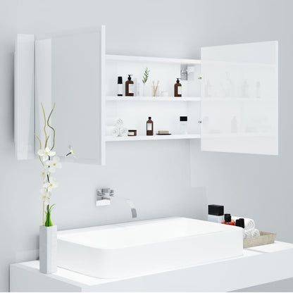 Badrumsspegel Spegelskåp LED Högglans Vit 100x12x45 cm akryl