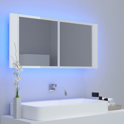 Badrumsspegel Spegelskåp LED Högglans Vit 100x12x45 cm akryl