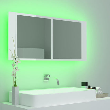 Badrumsspegel Spegelskåp LED Högglans Vit 100x12x45 cm akryl