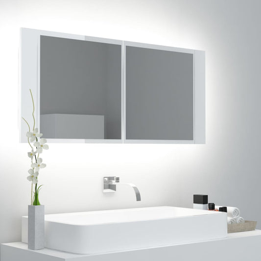 Badrumsspegel Spegelskåp LED Högglans Vit 100x12x45 cm akryl