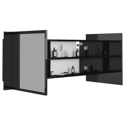 Badrumsspegel Spegelskåp LED Högglans Svart 100x12x45 cm akryl