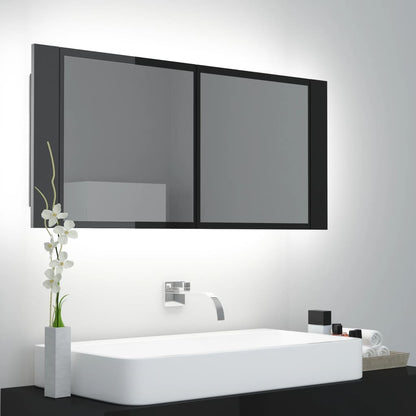Badrumsspegel Spegelskåp LED Högglans Svart 100x12x45 cm akryl