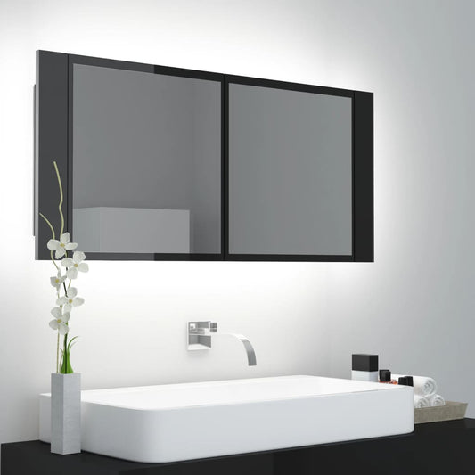 Badrumsspegel Spegelskåp LED Högglans Svart 100x12x45 cm akryl