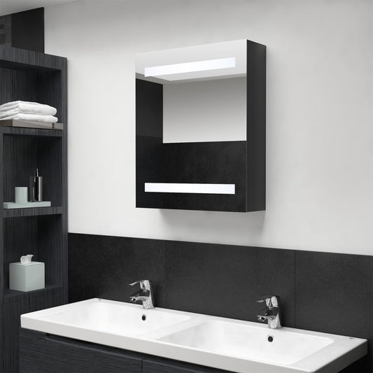 Badrumsspegel Spegelskåp LED Högglans Svart 50x14x60 cm