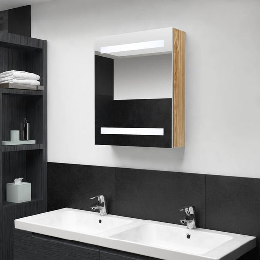 Badrumsspegel LED Vit och Ek 50x14x60 cm