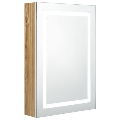 Badrumsspegel Spegelskåp LED Vit och Ek 50x13x70 cm