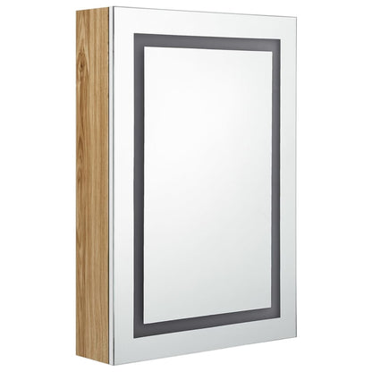 Badrumsspegel Spegelskåp LED Vit och Ek 50x13x70 cm