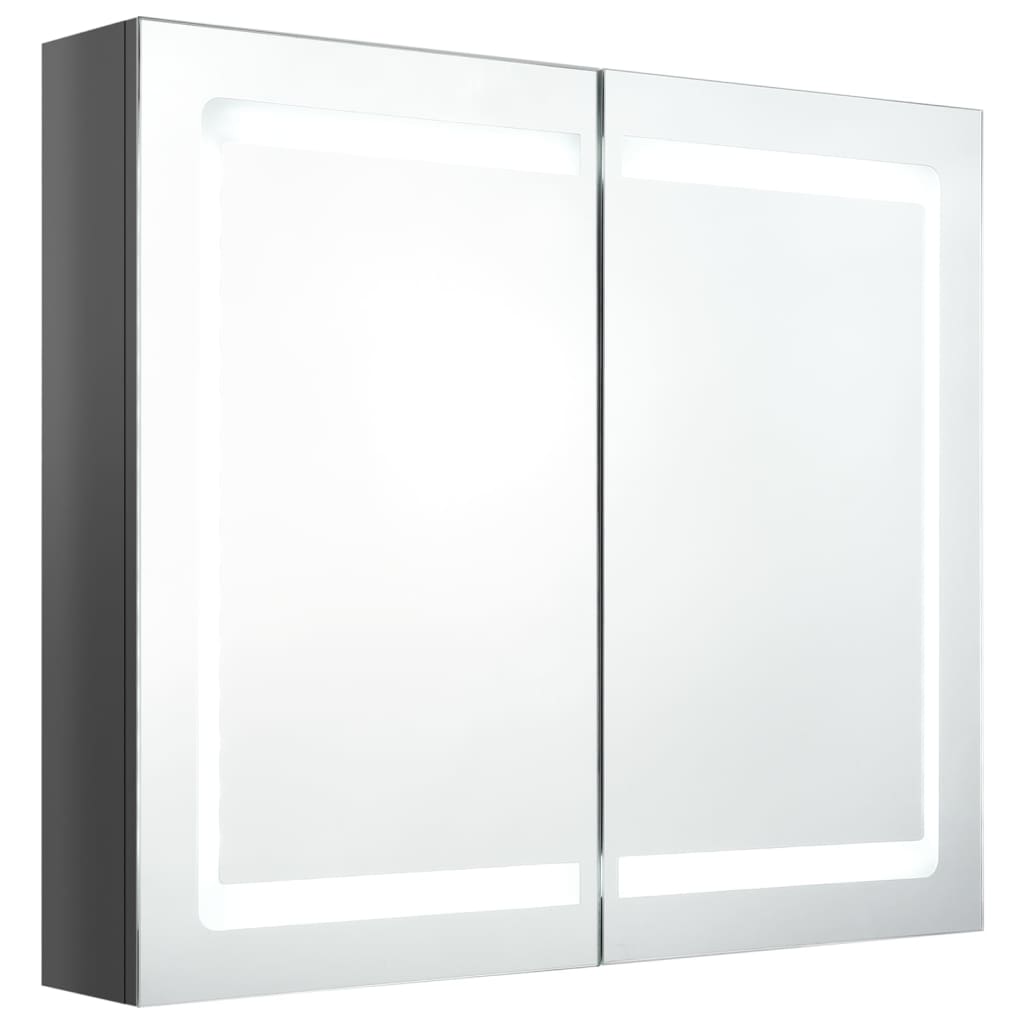 Badrumsspegel Spegelskåp LED Högglans Grå 80x12x68 cm