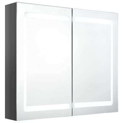 Badrumsspegel Spegelskåp LED Högglans Grå 80x12x68 cm