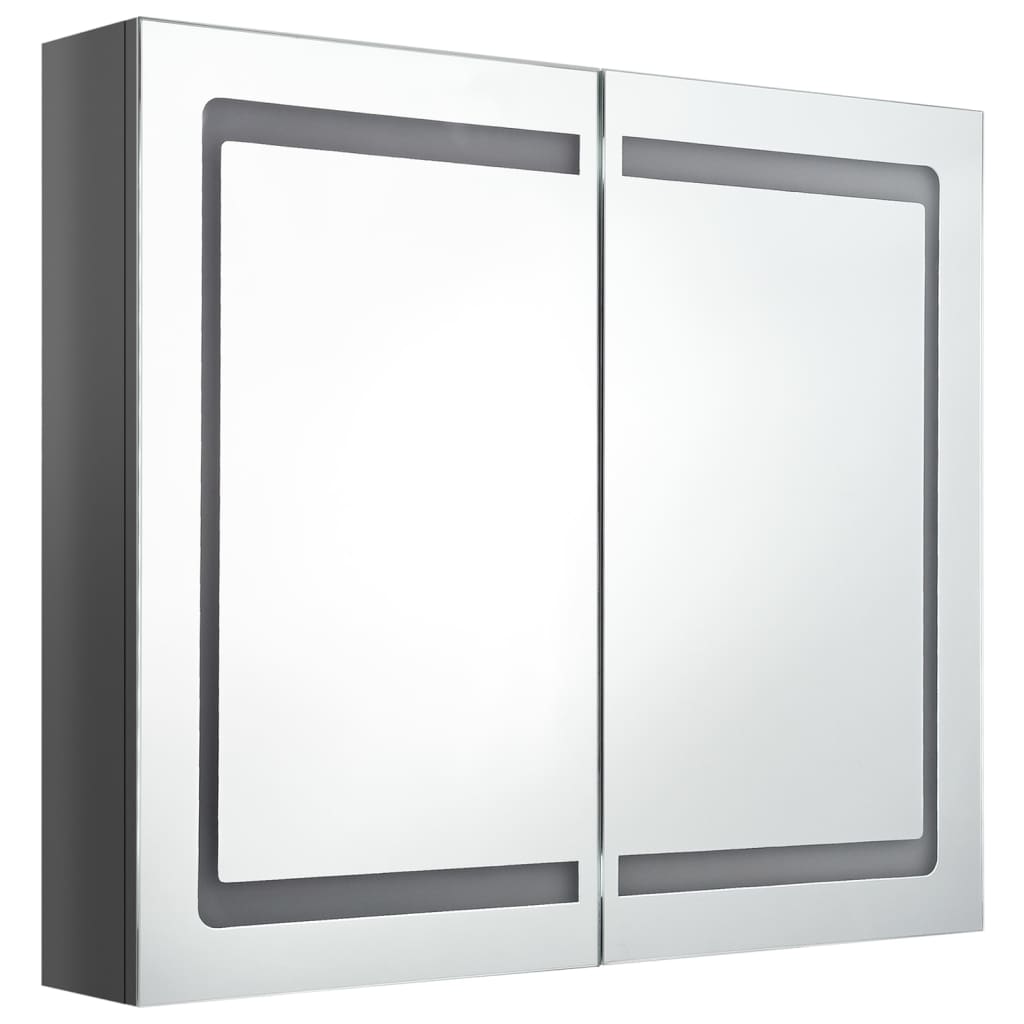 Badrumsspegel Spegelskåp LED Högglans Grå 80x12x68 cm