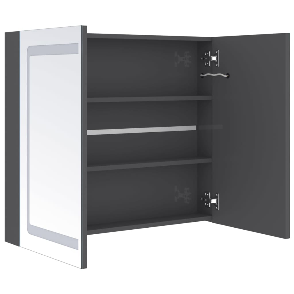 Badrumsspegel Spegelskåp LED Högglans Grå 80x12x68 cm