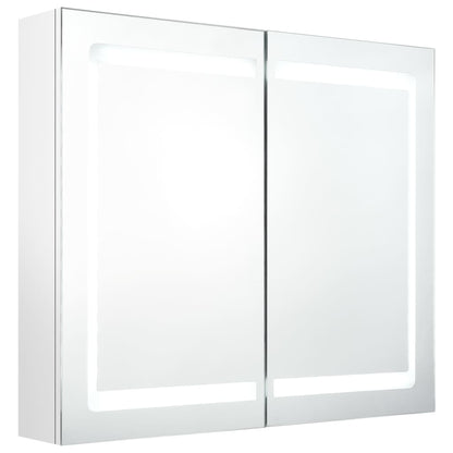 Badrumsspegel Spegelskåp LED Högglans Vit 80x12x68 cm