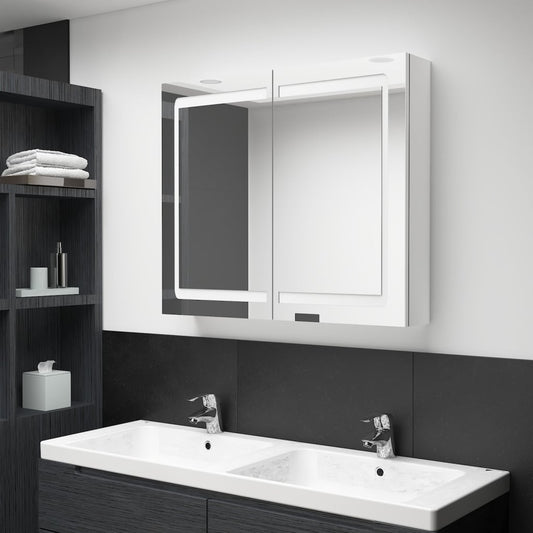 Badrumsspegel Spegelskåp LED Högglans Vit 80x12x68 cm