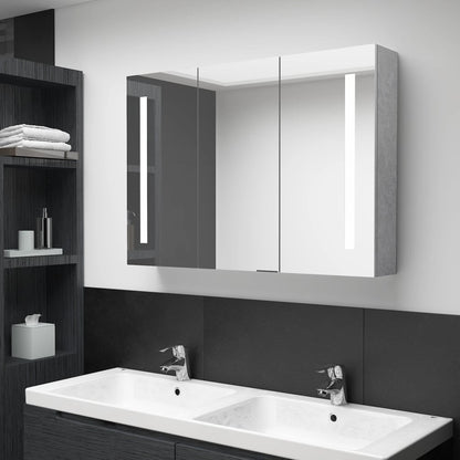 Badrumsspegel Spegelskåp LED Betonggrå 89x14x62 cm