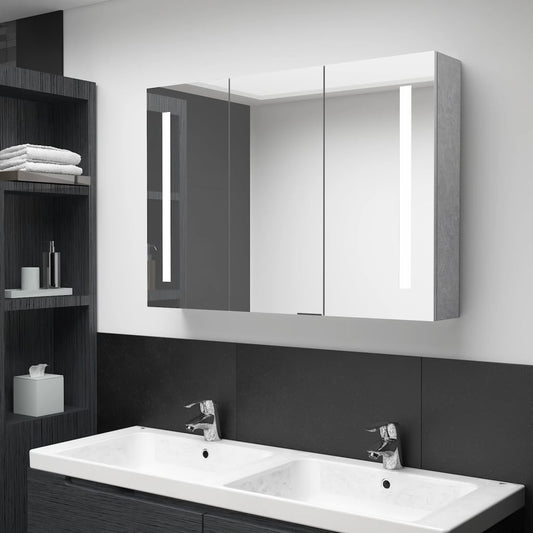 Badrumsspegel Spegelskåp LED Betonggrå 89x14x62 cm