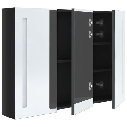 Badrumsspegel Spegelskåp LED 89x14x62 cm glänsande svart