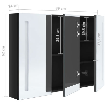 Badrumsspegel Spegelskåp LED 89x14x62 cm glänsande svart