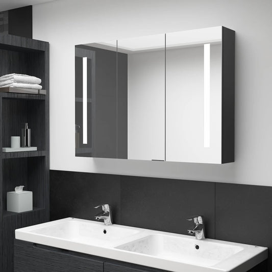 Badrumsspegel Spegelskåp LED 89x14x62 cm glänsande svart