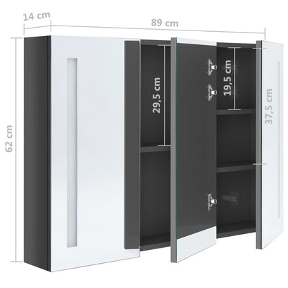 Badrumsspegel Spegelskåp LED 89x14x62 cm glänsande grå