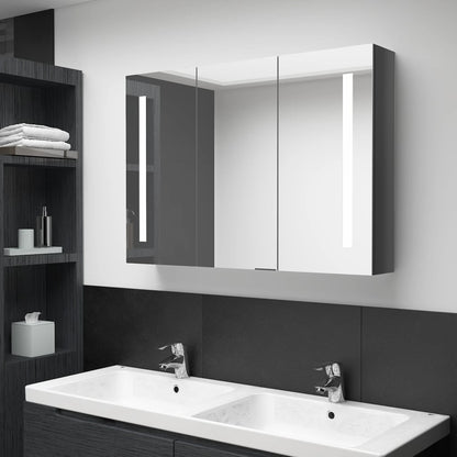 Badrumsspegel Spegelskåp LED 89x14x62 cm glänsande grå