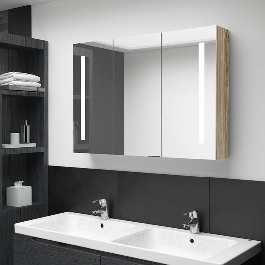 Badrumsspegel Spegelskåp LED 89x14x62 cm ek